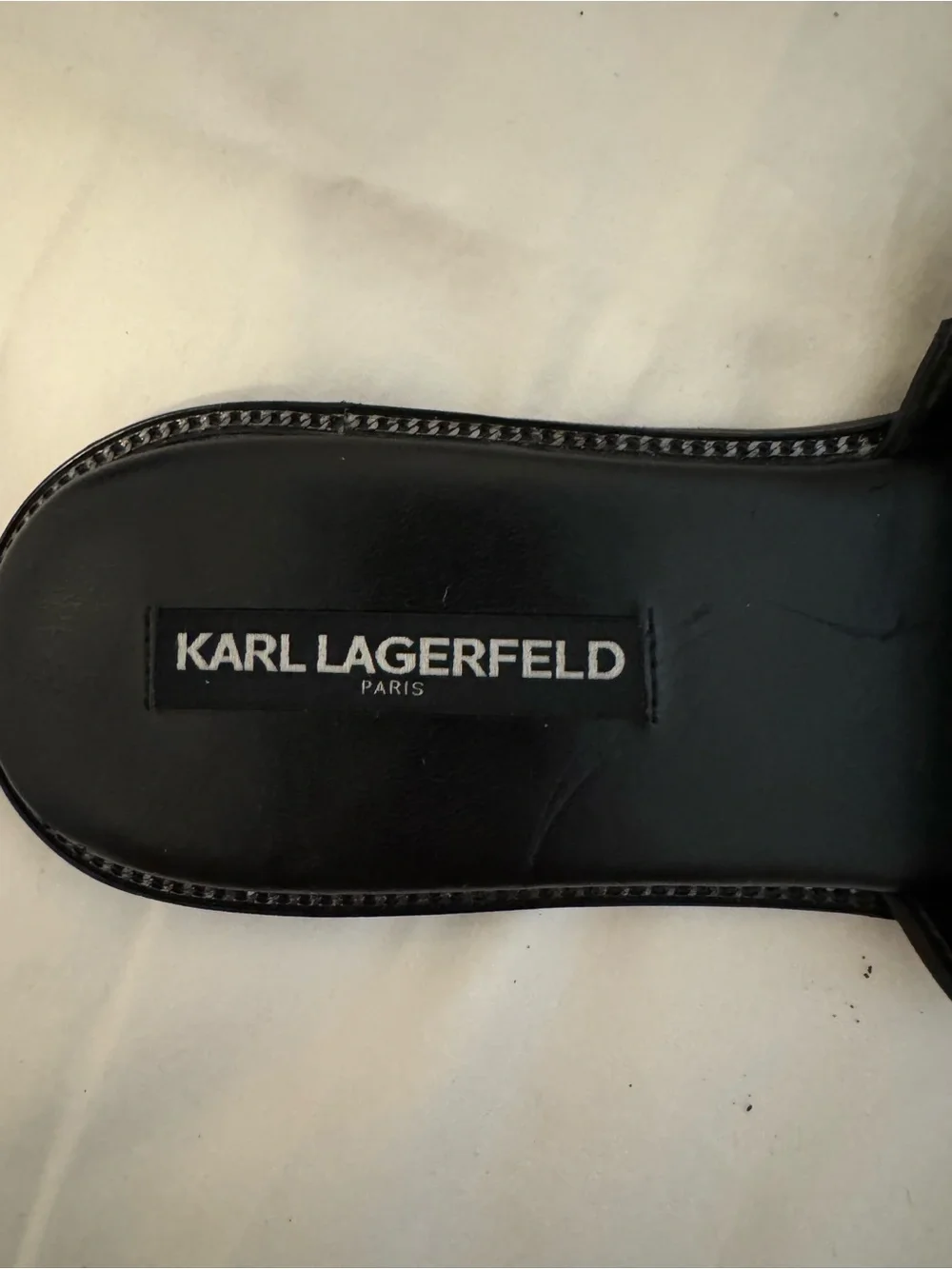 Karl Lagerfeld Black Wide-Leather Slide Sandals